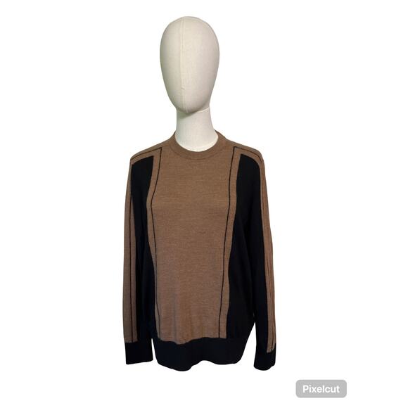 Ted Baker London 100% Wool Colorblock Crewneck Sweater Brown Black Womens Size 3 - Picture 1 of 6
